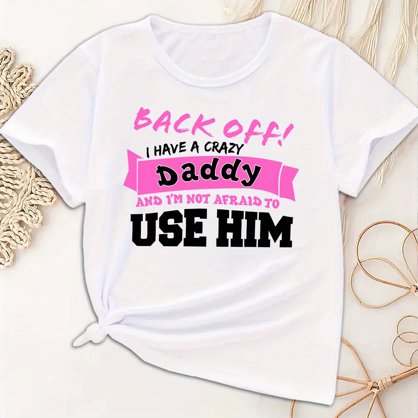 

I Have A Crazy Daddy Print, Girls' Comfy & Stylish Short Sleeve Crew Neck Tee For Spring & Summer, Girls' Clothes For Father's Day