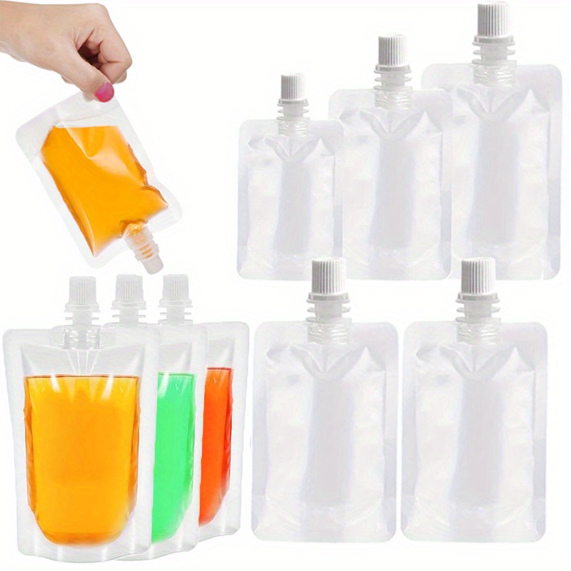 

10pcs Portable Beverage Pouches With - Transparent, Sealable Plastic Bags For Juice, Milk & Cold Drinks - Ideal For Travel, Camping, Sports Events - 100ml/200ml/300ml/500ml Sizes