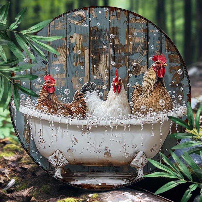 

Charming Chickens 8x8" Round Aluminum Wall Sign - Durable & Uv Protected, Perfect For Bathroom & Restaurant Decor Chickens Decor Chickens Wall Hanging