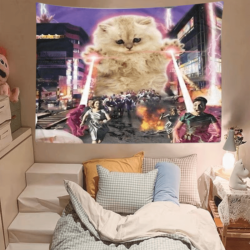 Stor katt vävväggbonad för dekoration i vardagsrum och sovrum_voghion.com
