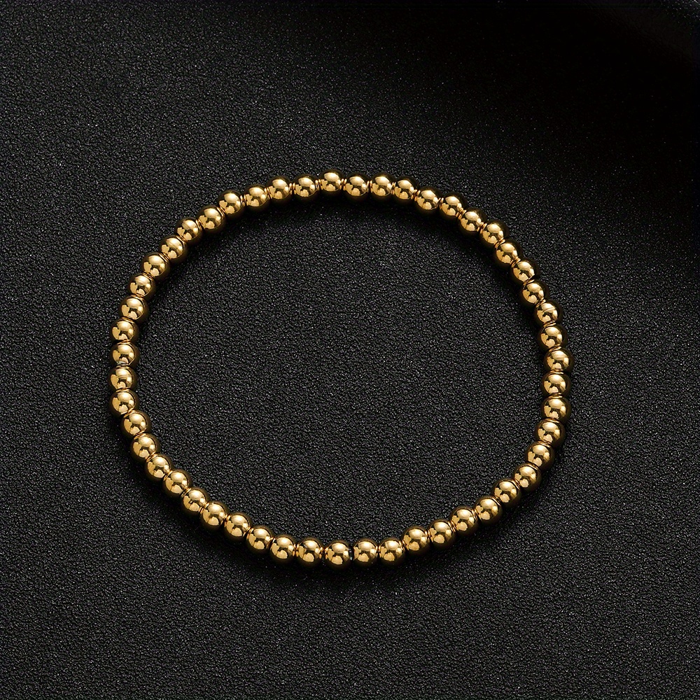 TEMU Stainless Steel Golden Beaded Elastic Bracelet For Men And Women, Fashion Classic Couple Gift Accessories