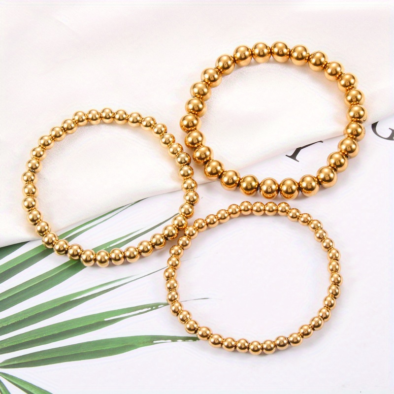 

Stainless Steel Golden Beaded Elastic Bracelet For Men And Women, Fashion Classic Couple Gift Accessories