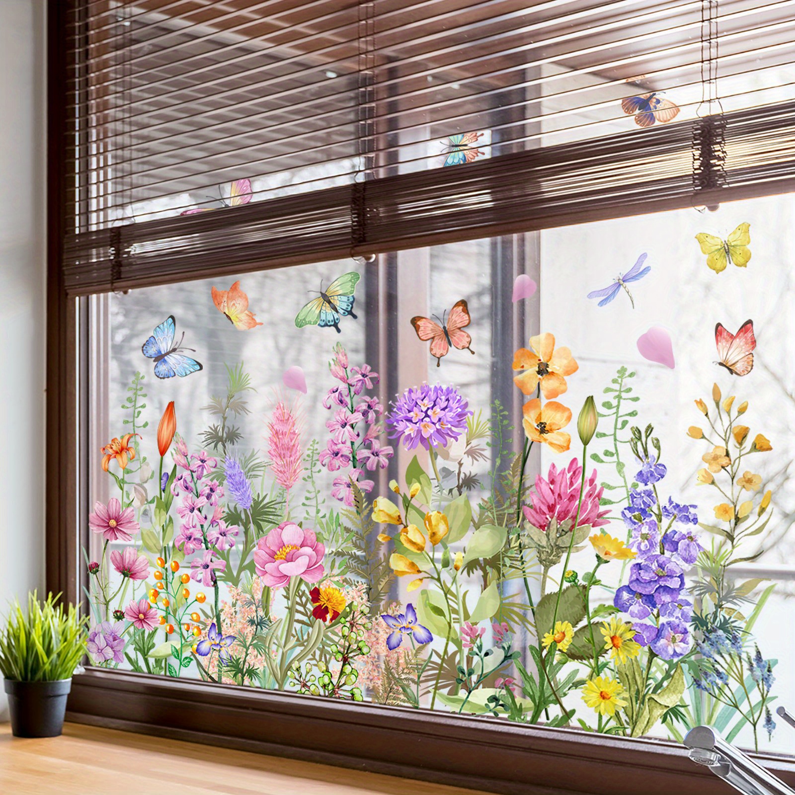 

Autocollants de Fenêtre Réutilisables Papillon & Fleurs Sauvages - Double Face, Décalcomanies en PVC Étanches pour la Décoration de la Maison et du Bureau.