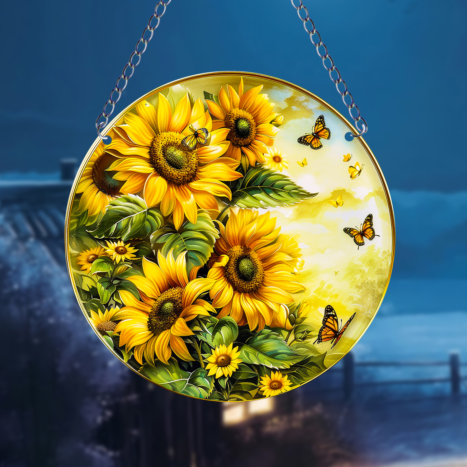 

1pc Sunflower Window Suncatcher Hanging Decor, 15cm Round Stained Acrylic Wall Art, Classic Style For Garden, Home, Office Decor, Bar And Window Accent, Housewarming, Friends, Family, Colleague Gift