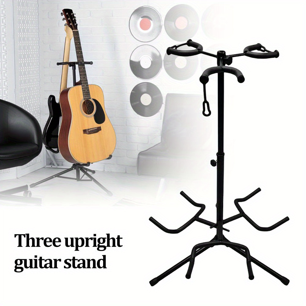 

Adjustable Triple-head Guitar Stand - Sturdy Holder For Acoustic, Electric & Bass Guitars - Easy Assembly & Portable Design