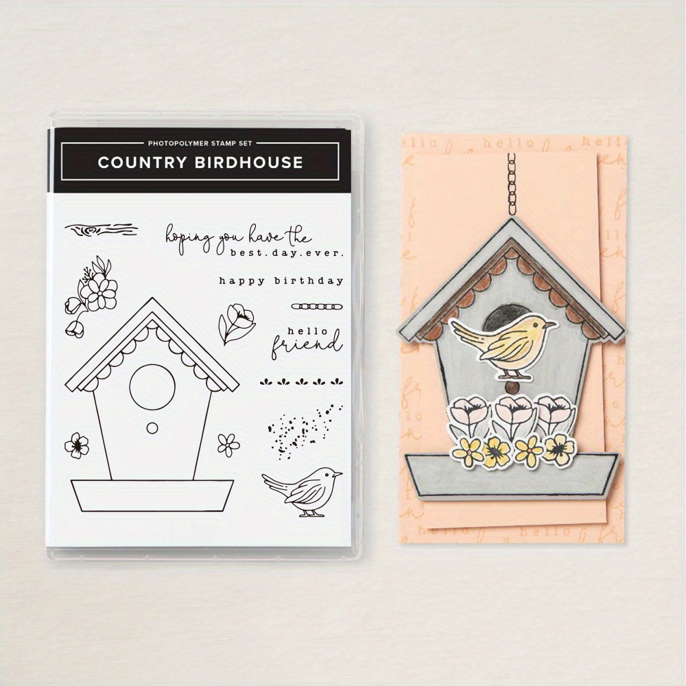 

Country Birdhouse Stamp And Die Cut Set For Paper Crafting, Album Making And Greeting Card Templates With Floral And Bird - High-quality Craft Stencils For Diy Projects