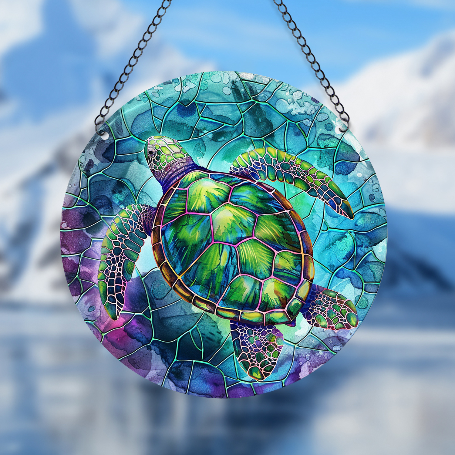 

1pc, Rustic Turtle Acrylic Window Suncatcher, Round Stained Wall Hanging Decor, Classic Style For Garden, Home, Office, And Bar, Ideal Housewarming, Friend, Family, Colleague Gift