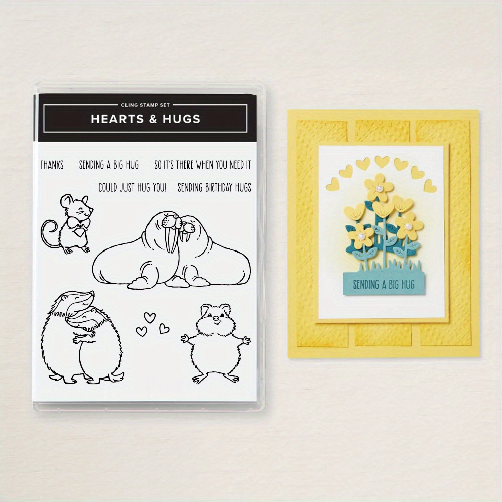 

hearts & Hugs Diy Craft Kit - Adorable Seals & Hedgehogs Stamps And Cutting Dies Set For Scrapbooking, Card Making & Paper Crafts