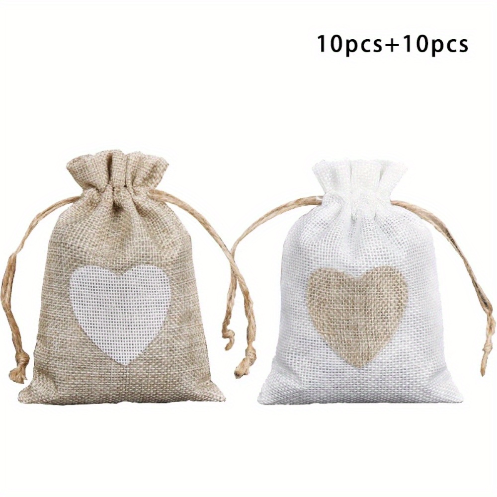 Image of Gift For Her/him Natural Linen Bags, Jute Gift Bags, Drawstring Wedding Party Jewelry Travel Storage Bags, Candy Bags