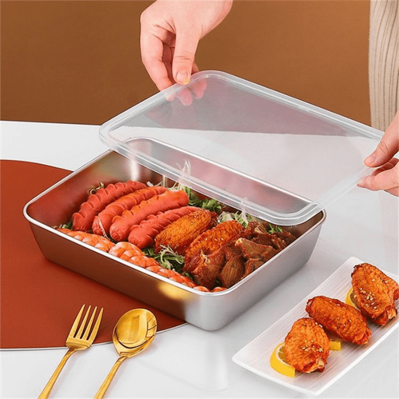 

1pc, Creative Stainless Steel Baking Pan With Lid, Oven Accessories, Baking Tools, Kitchen Gadgets, Kitchen Accessories, Holiday Gifts