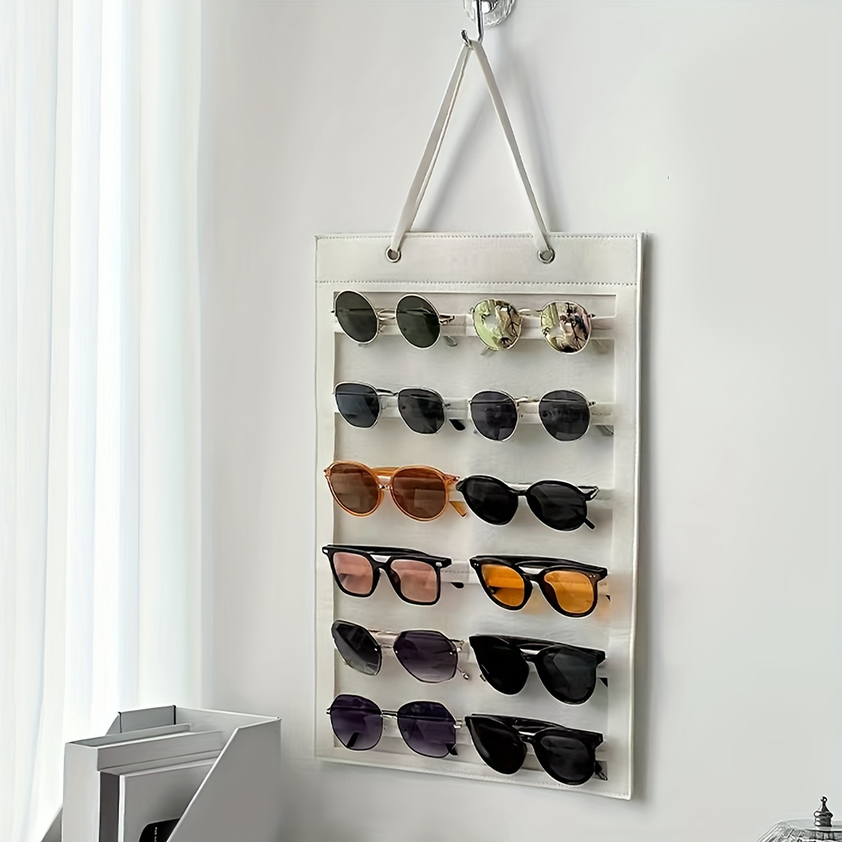 

1pc 12-slots Felt Sunglasses Organizer, Durable Hanging Glasses Holder, Dust Proof Storage Display Pocket, Wall Stand Organizer, Ideal Glasses Accessories, Home Supplies