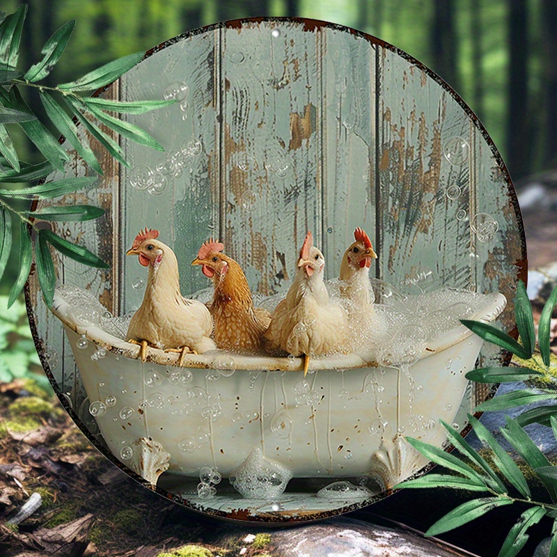 

farmhouse Chic" Charming Chickens 8x8" Round Aluminum Wall Sign - Durable & Uv Protected, Perfect For Indoor/outdoor Decor