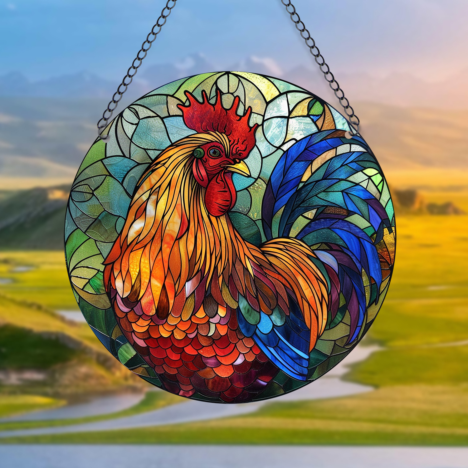 

1pc, 15cm Round Acrylic Chicken Suncatcher, Classic Style Wall Hanging Decor, Stained Window Art Piece For Courtyard, Bar, Home, Office Decoration, Housewarming, Friends, Family, Colleague Gift