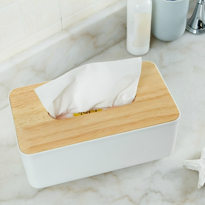 

Plastic Tissue Box Holder With Bamboo Lid, Modern Decorative Napkin Dispenser For Home, Kitchen, Bedroom, Living Room, Restaurant - Creative Storage Organizer For Household Essentials