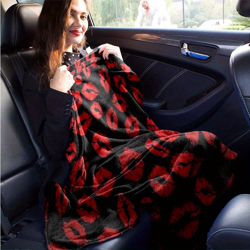 

Seasonal Lip Print Plush Blanket: Perfect For Car, Bed, Or Outdoor Picnics - Super Soft Microfiber