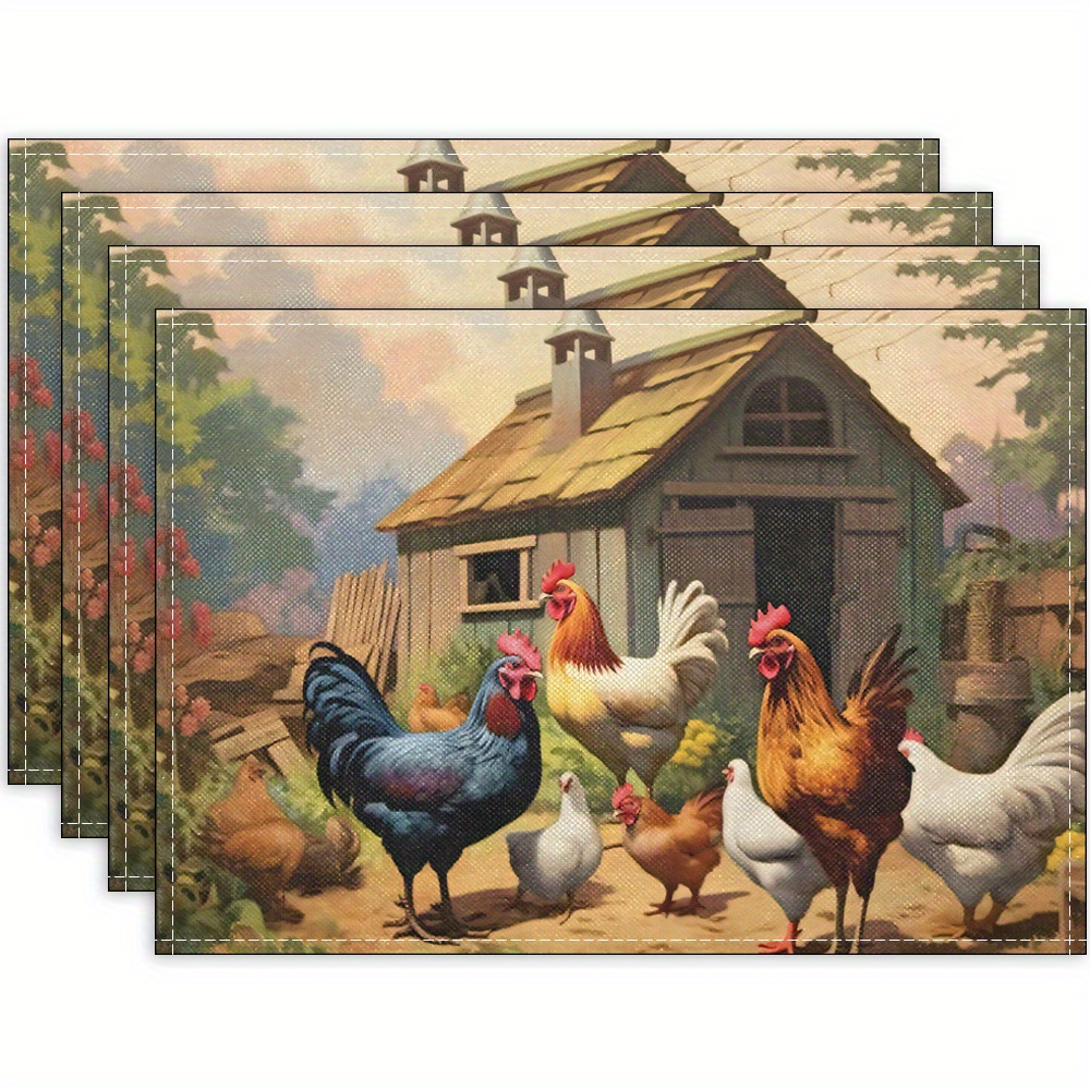 

1/4/6pcs Placemat, Chicken Baking Cooking Placemats, Seasonal Table Mats, For Farm Theme Party Kitchen Dining Decoration, Home Decor, Party Favor Decor, Home Supplies