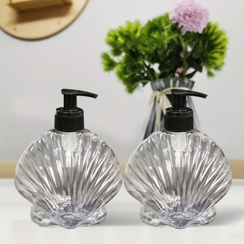 

1pc Clear Glass Soap Dispenser, Refillable Pump Bottles For Lotion, Shampoo, Conditioner, Elegant Shell Shape, Perfect For Bathroom, Hotel, Travel