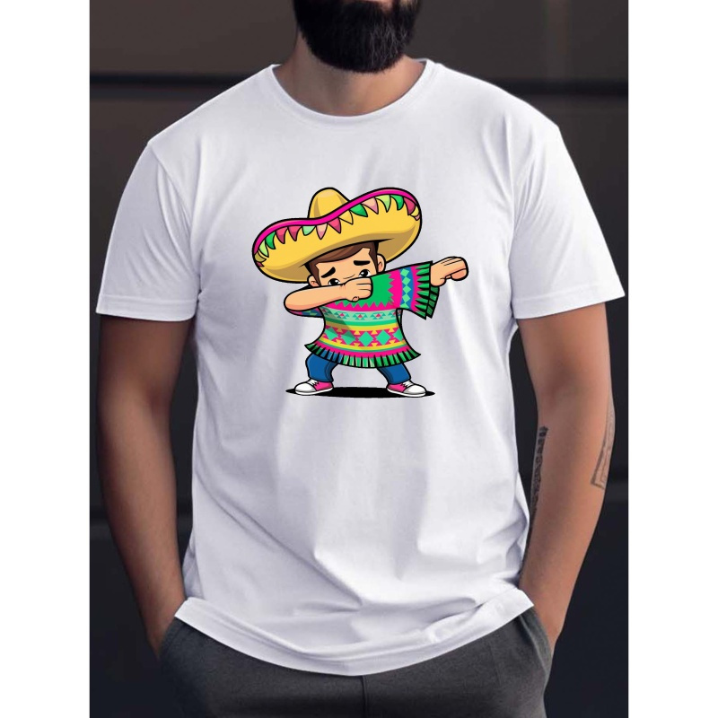 

Dabbing Mexican Print Tee Shirt, Tees For Men, Casual Short Sleeve T-shirt For Summer