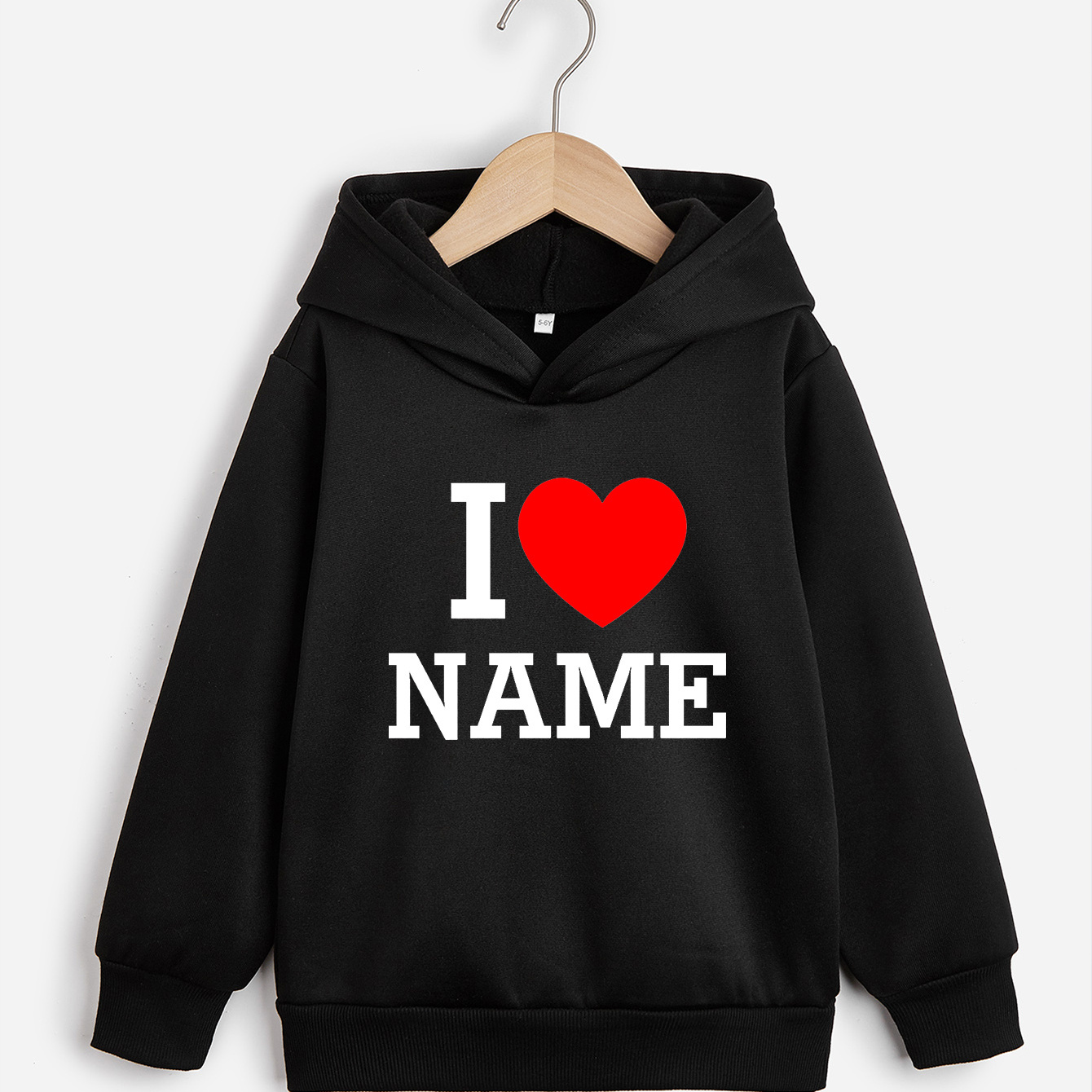 

Girls' Custom "i Love..." & Heart Graphic Print Hoodie, Casual & Comfy Long Sleeve Hooded Sweatshirt For Fall & Winter, Girls' Personalized Clothes