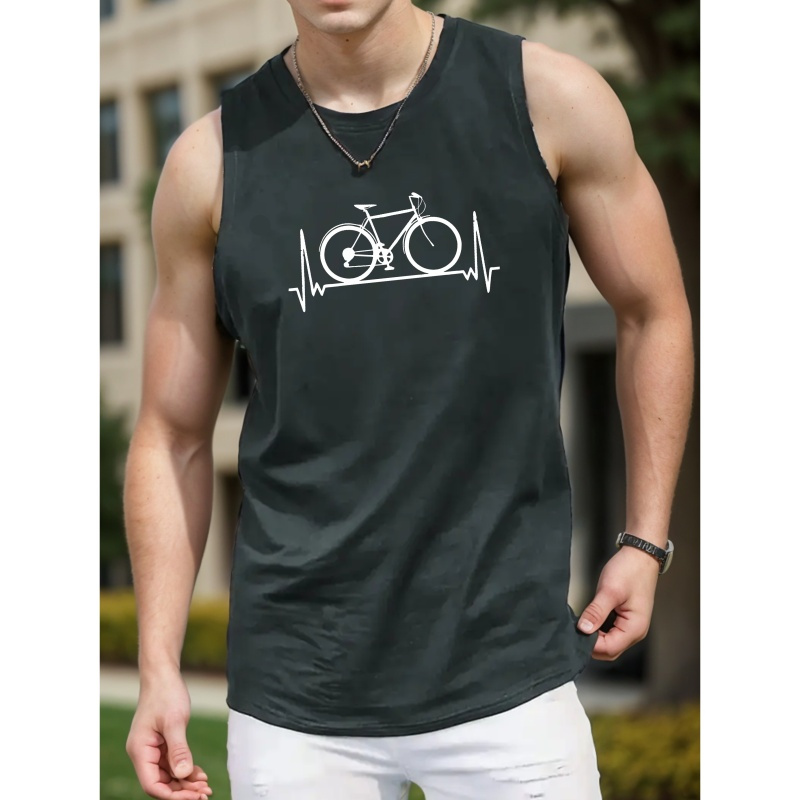 

Bike Print Summer Men's Quick Dry Moisture-wicking Breathable Tank Tops, Athletic Gym Bodybuilding Sports Sleeveless Shirts, For Running Training, Men's Clothing
