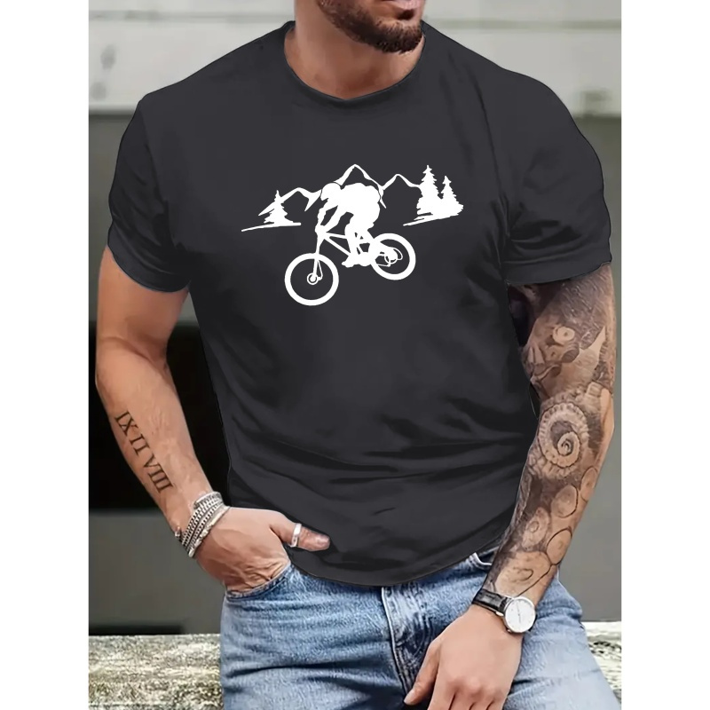 

Cycling Print Tee Shirt, Tees For Men, Casual Short Sleeve T-shirt For Summer