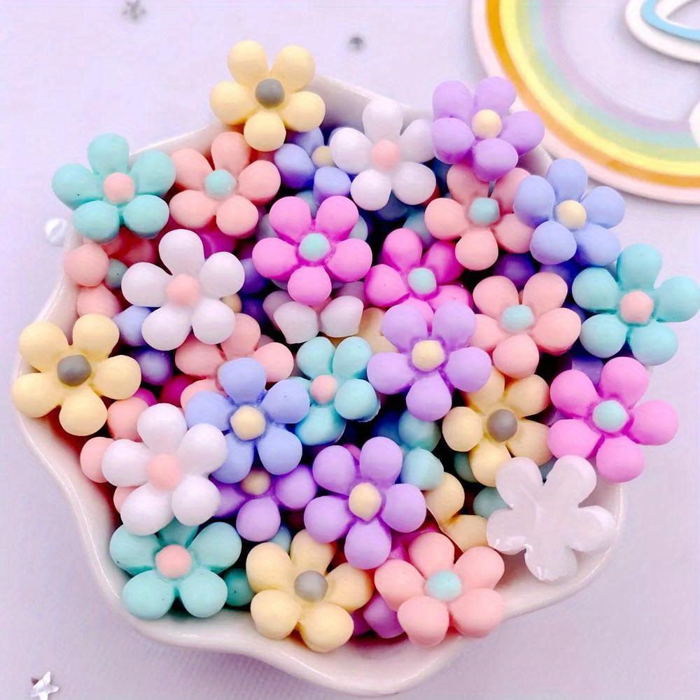 50pcs 14mm/0.55in Resin 3d Colorful Flower Flatback Figurines Hair Hoop Additions Decor Crafts Eandom Mixcolor