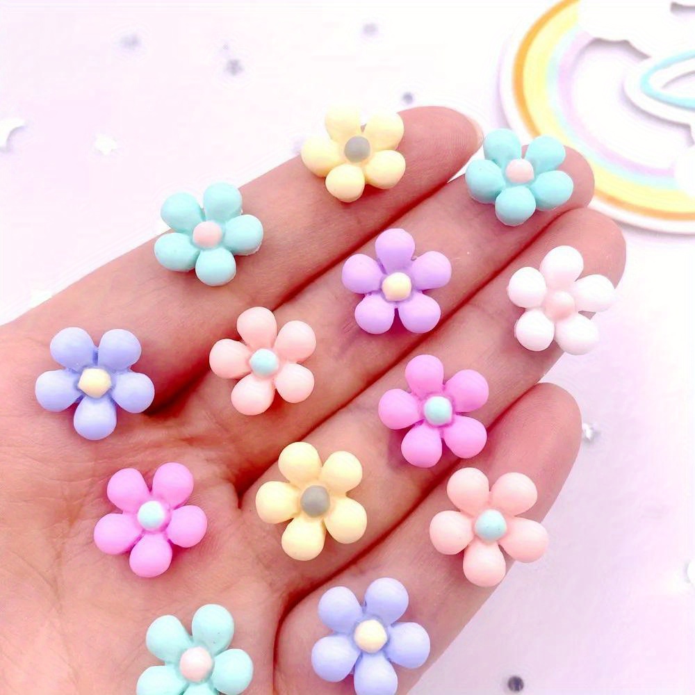 

50pcs Mixed Color Flower Embellishments - 14mm Resin 3d Floral Flatback Figurines For Scrapbooking, Diy Hair Accessories, And Crafts Decor