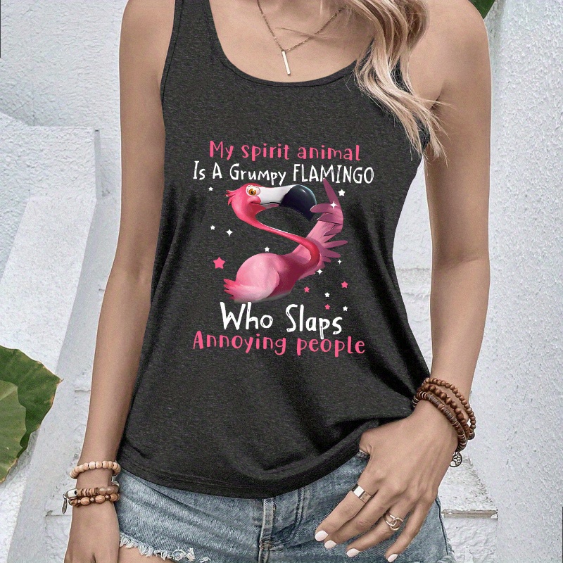 

Flamingo Print Crew Neck Tank Top, Casual Sleeveless Top For Summer & Spring, Women's Clothing