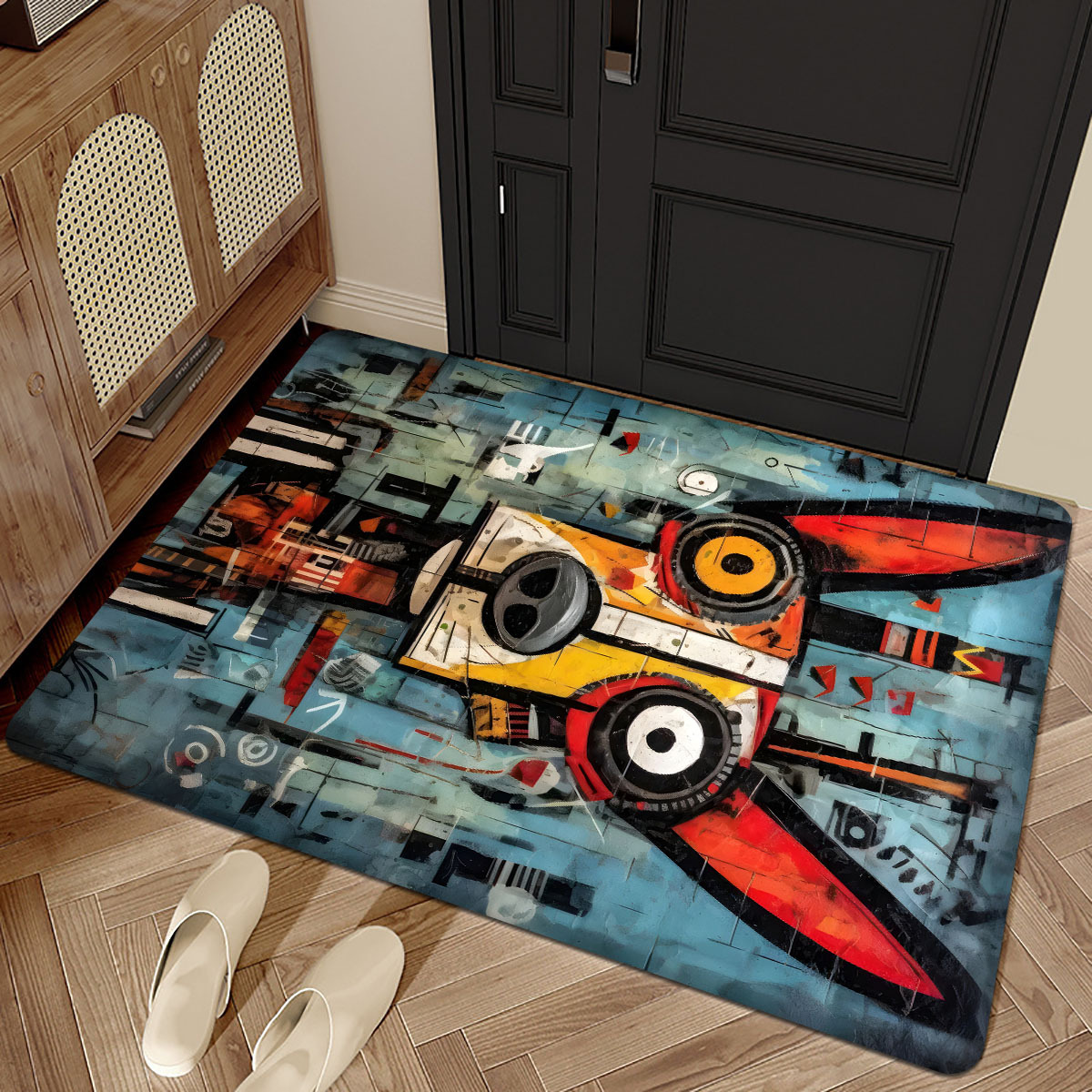 

Chic Abstract Dog Portrait Door Mat - Non-slip, Thick & Easy To Clean, Perfect For Entryway, Living Room, Bedroom, Bathroom, Kitchen - Stylish Home Decor