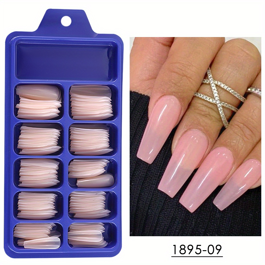 TEMU 100pcs/box False Nails Coffin Nude Pink Clear Artificial Long Coffin Tips Acrylic Extension Press On Nails Forms Tools Manicure For Women And