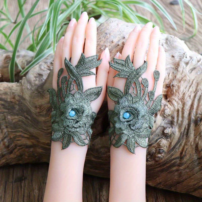 TEMU 【レディース】花柄刺繍指なし手袋 エスニックスタイル オール対応 ブレスレットとしても