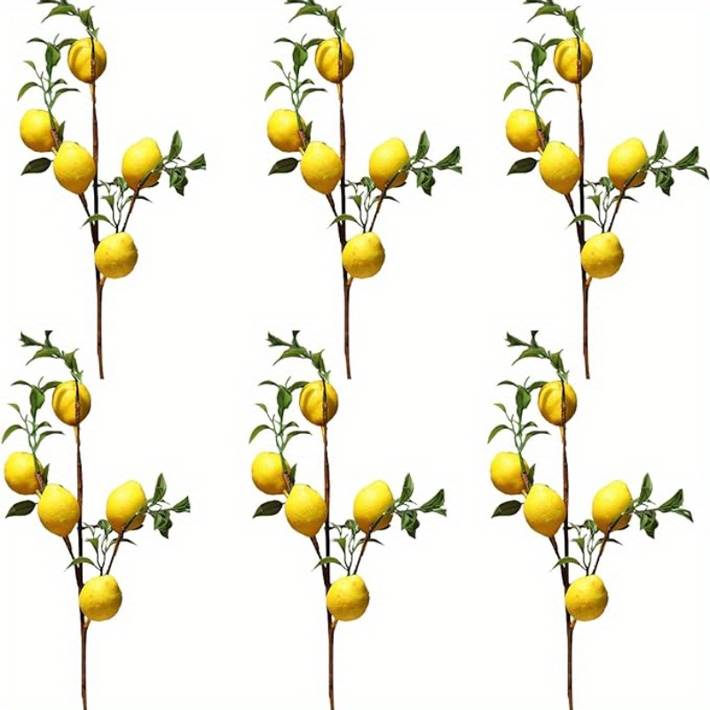 6pcs lifelike artificial lemon tree branches with green leaves perfect for home wedding and garden decor artificial leaves for decoration lemon decorations for home