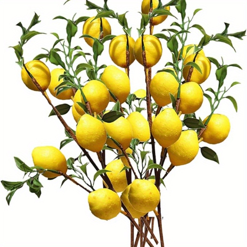 6pcs lifelike artificial lemon tree branches with green leaves perfect for home wedding and garden decor artificial leaves for decoration lemon decorations for home