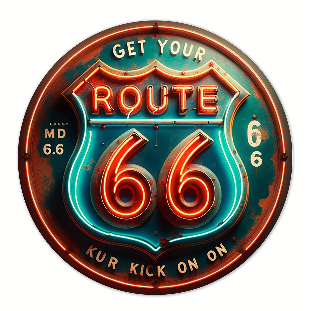 

retro Chic" Vintage Route 66 Metal Sign (8x8 Inches) - Aluminum Wall Art For Home, Bar, Cafe, Man Cave & Garage Decor