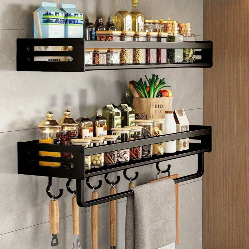 YMYNY Portaspezie Con Cestino in Metallo, Scaffale da Cucina a 3 Ripiani, Organizzatore di Spezie Con 6 Ganci, per Cucina, Sala da Pranzo, Ufficio, 43 x 24 x 53CM Marrone Vintage e