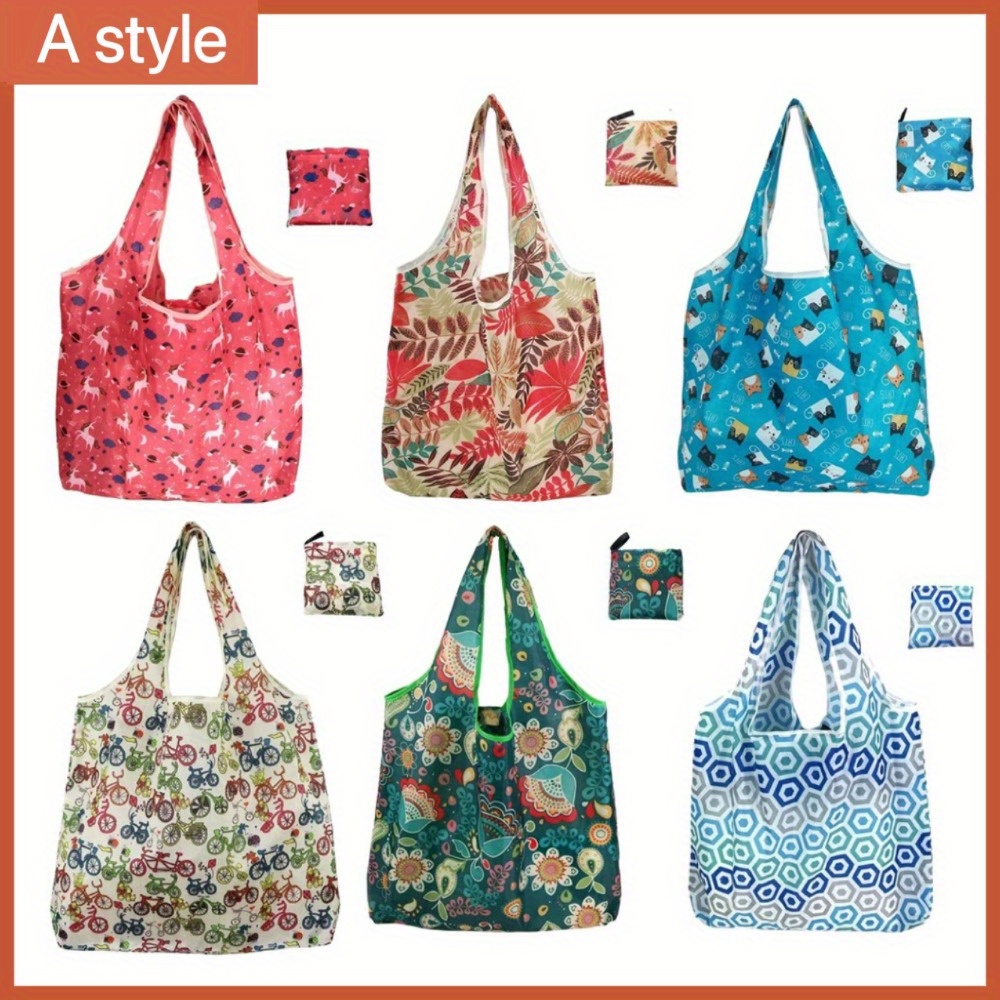 

6pcs Reusable Grocery Bags Foldable Shopping Bags Large Cute Groceries Bags Pouch Machine Washable