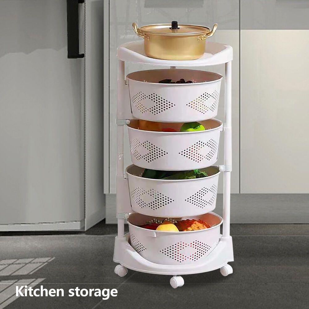

Mobile Storage Unit With Rotating Compartments For Organizing Kitchen Supplies, Capable Of Holding Up To 50kg