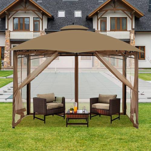 Hugline 10'x10' Outdoor Gazebo Mosquito Netting - 4-Panel Zippered Mesh Sidewall Curtain for Fly Repellent, Polyester Fiber, Universal Replacement Screen for Horses