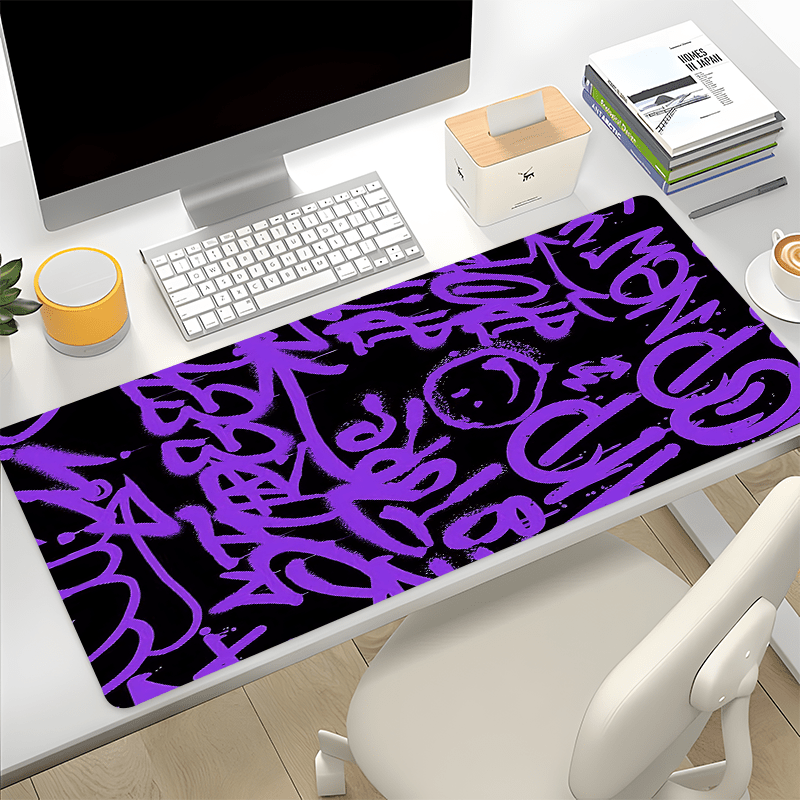 

Large Purple Graffiti Smiling Face Gaming Mouse Pad - Hd Desk Mat For Keyboard, Non-slip Natural Rubber Office Mousepad, Perfect Gift For Boyfriend/girlfriend, 35.4x15.7in