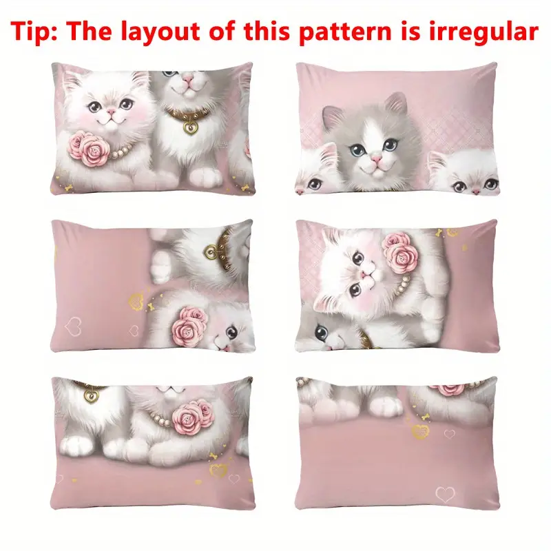 3pcs couple cute cat pattern fitted sheet set soft and comfortable bedroom and decorative bedding set 1 fitted sheet 2 pillowcases Product details 6