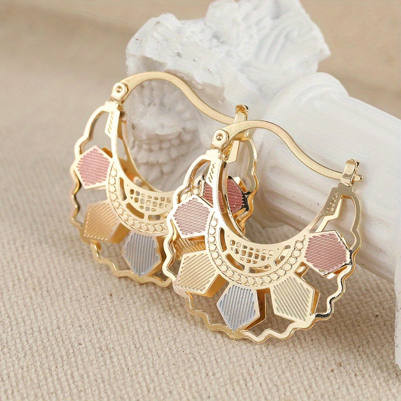 Image of Fashion Copper Large Hoop Earrings For Women's Golden Plated Women Fashion Jewelry Additions Wedding Gift