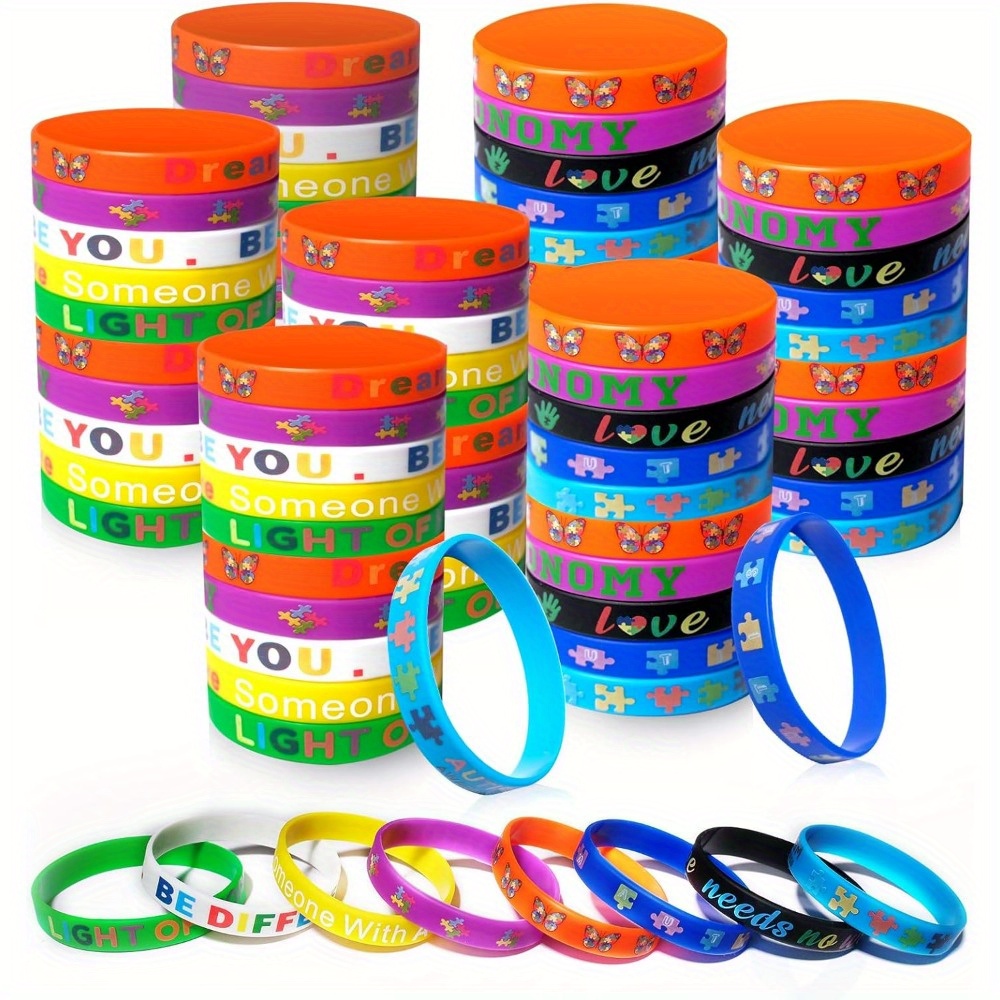 

80 Pcs Autism Bracelet Colorful Silicone Motivational Wristbands Puzzle Pieces Autism Awareness Bracelet For Women Men Teen Gifts