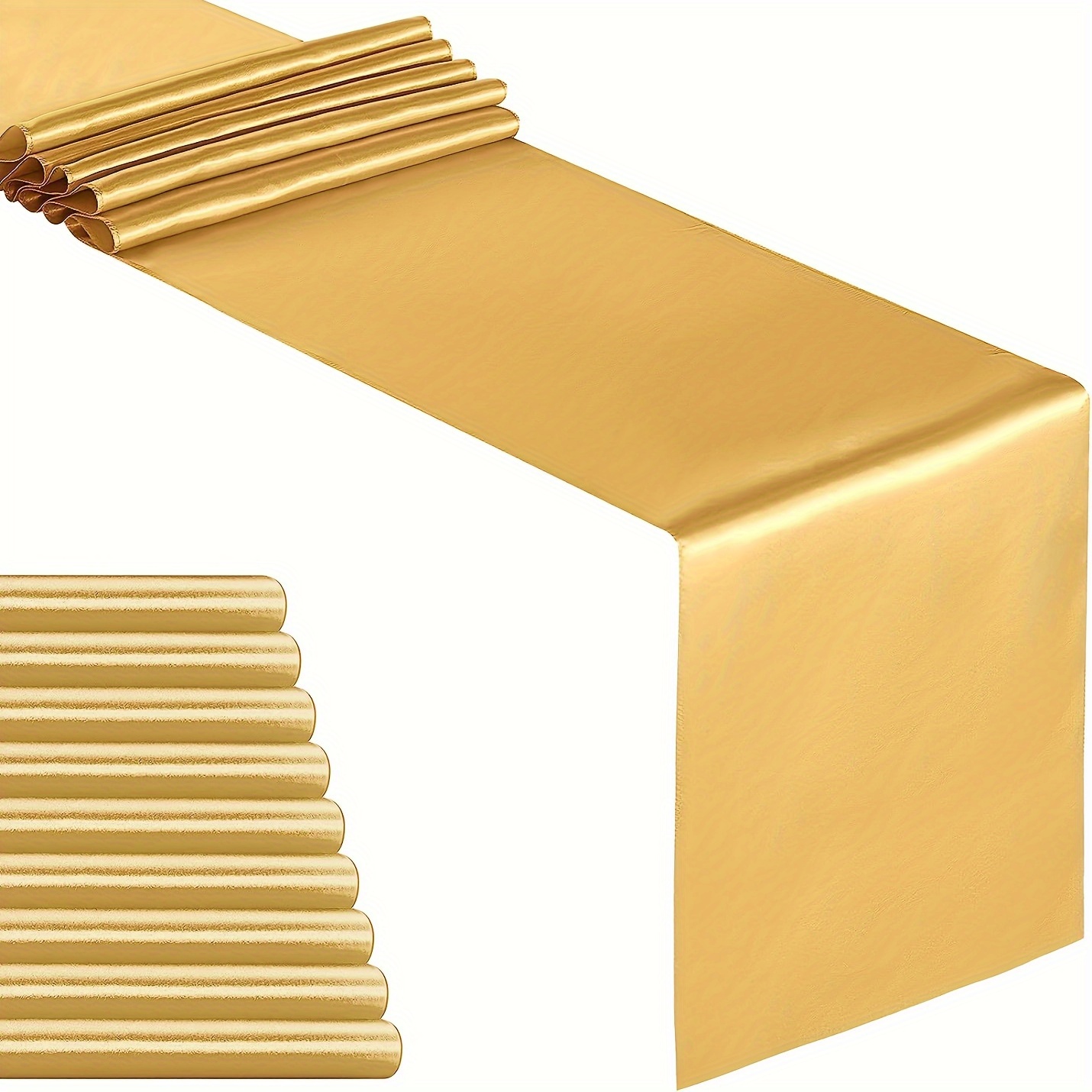 

10pcs, Elegant Golden Satin Table Runner 12x108"" – Multipurpose, Silk-feel, Ideal For Weddings, Parties & Holiday Decor