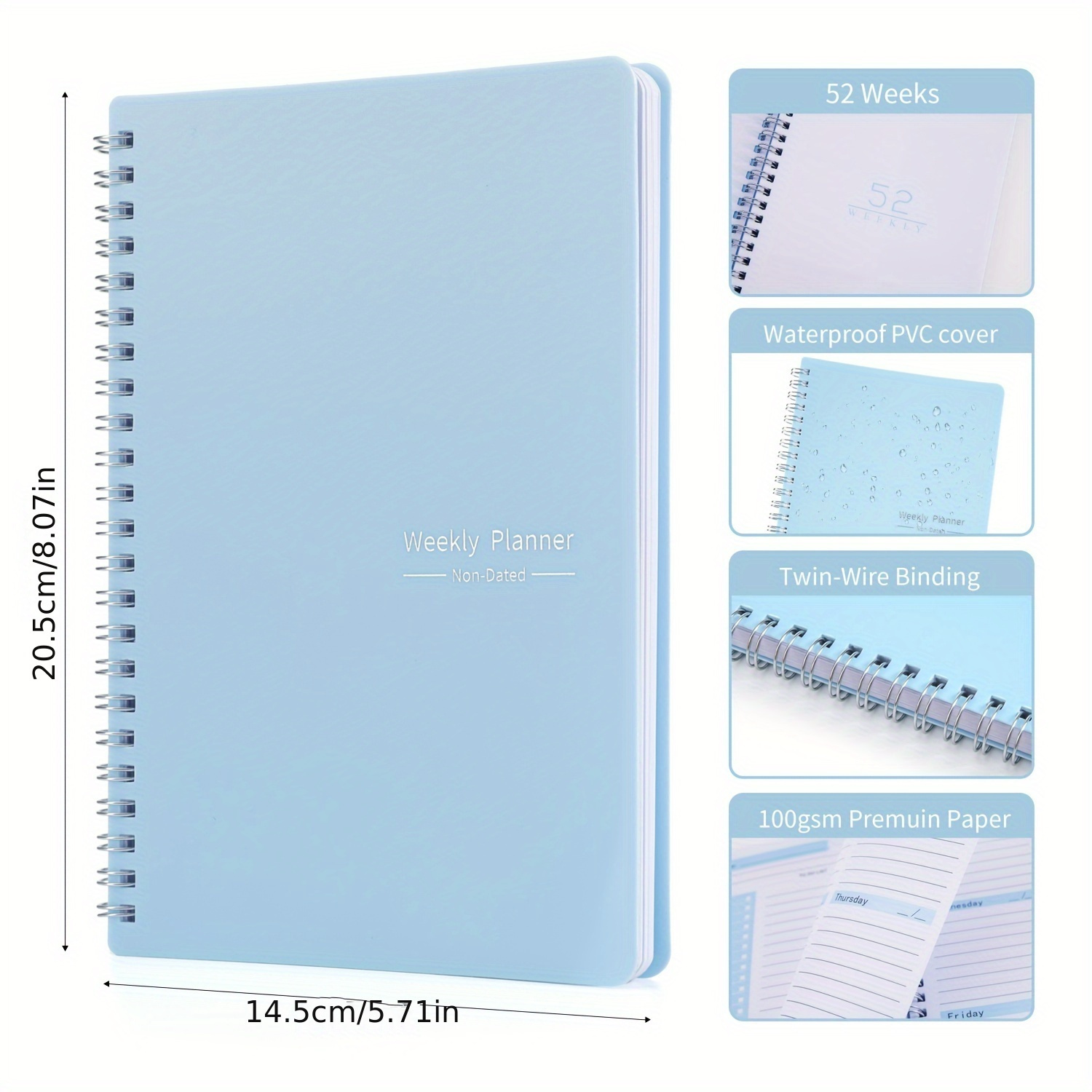 Agenda Settimanale A5 Non Dated - Planner Spirale Con Adesivi, 52 Pagine Per Organizzazione