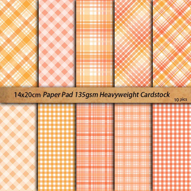 

Orange Plaid Scrapbooking Paper - 10 Sheets, Non-adhesive, Heavyweight Cardstock For Diy Crafts, Journaling & Stationery