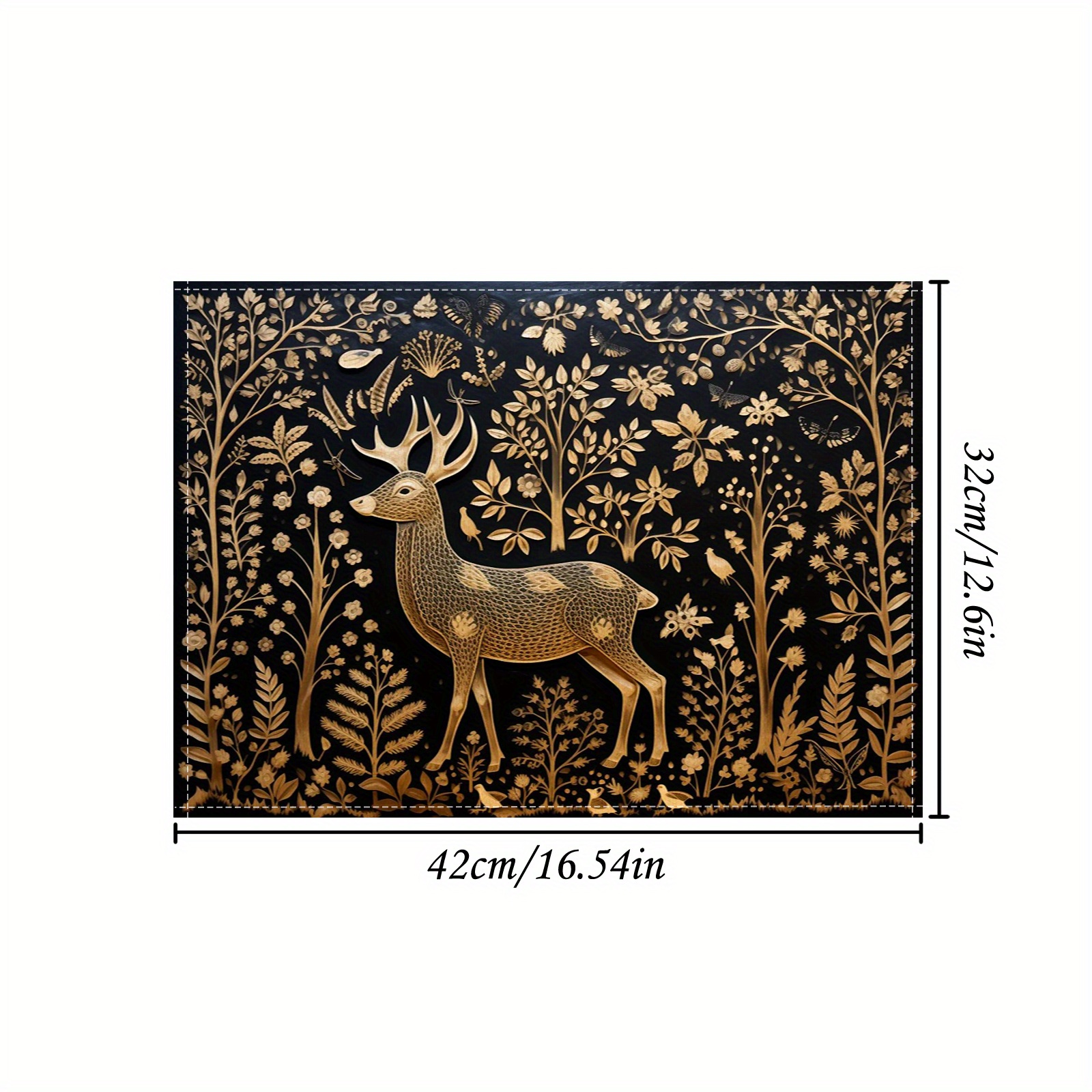 

Gold-printed Deer And Tree Design Placemats - Set Of 4, Linen Rectangular Table Mats, Machine Washable, Woven, Non-slip, Heat-resistant For Dining Kitchen Table Decor