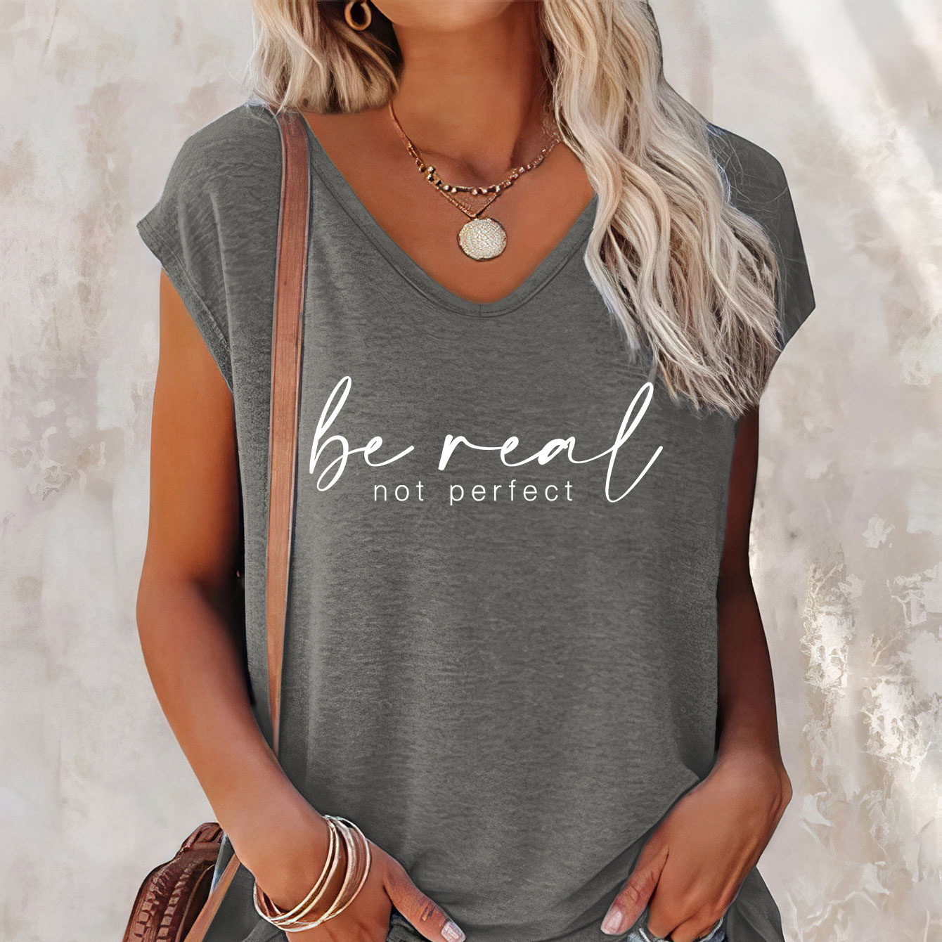

Letter Print Cap Sleeve Top, Casual Top For Summer & Spring, Women's Clothing