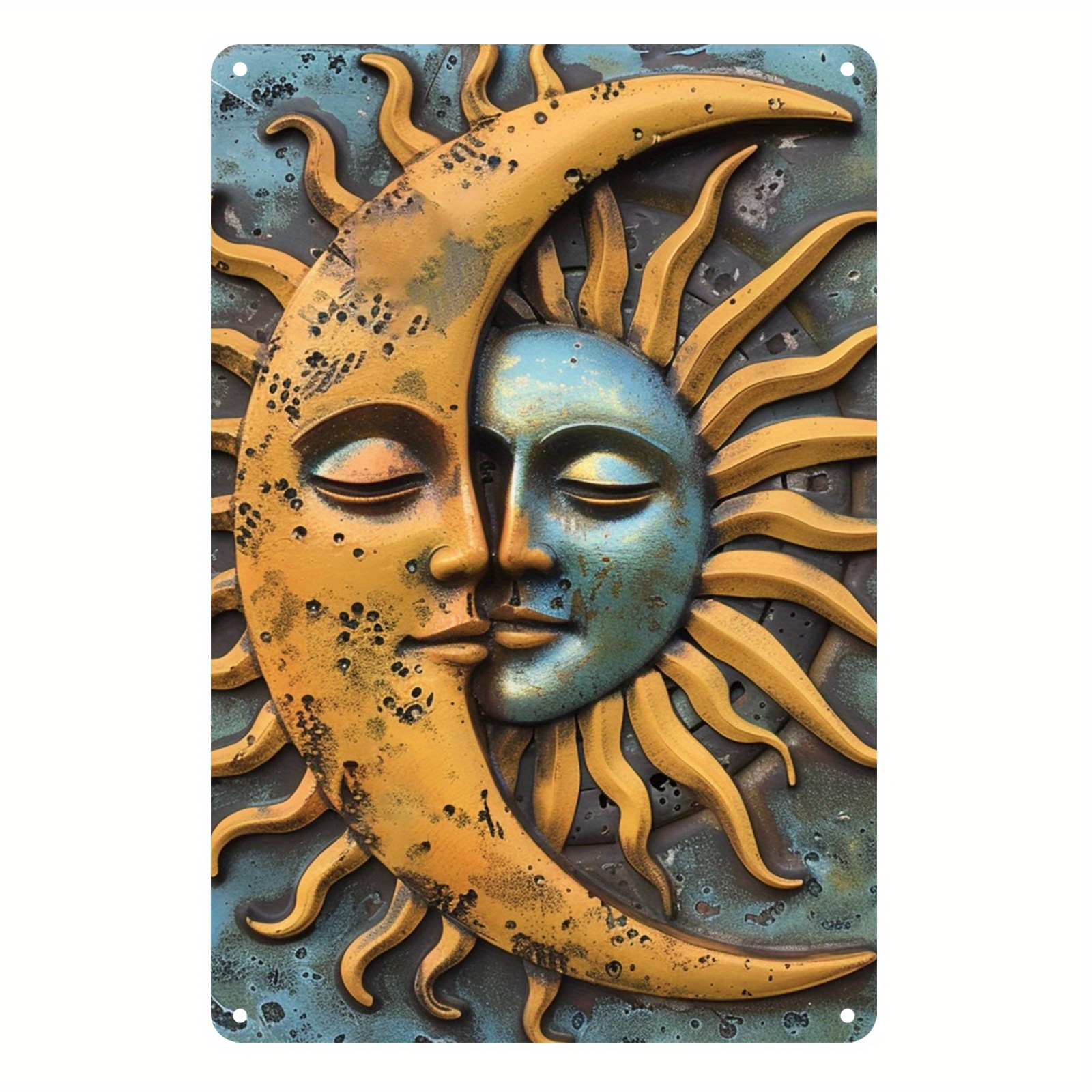 

Vintage Sun And Moon Metal Wall Art - Durable Aluminum Sign For Garage, Cafe, Bar, Living Room Decor - Easy Install, Waterproof & Rust-free - 12x8 Inches