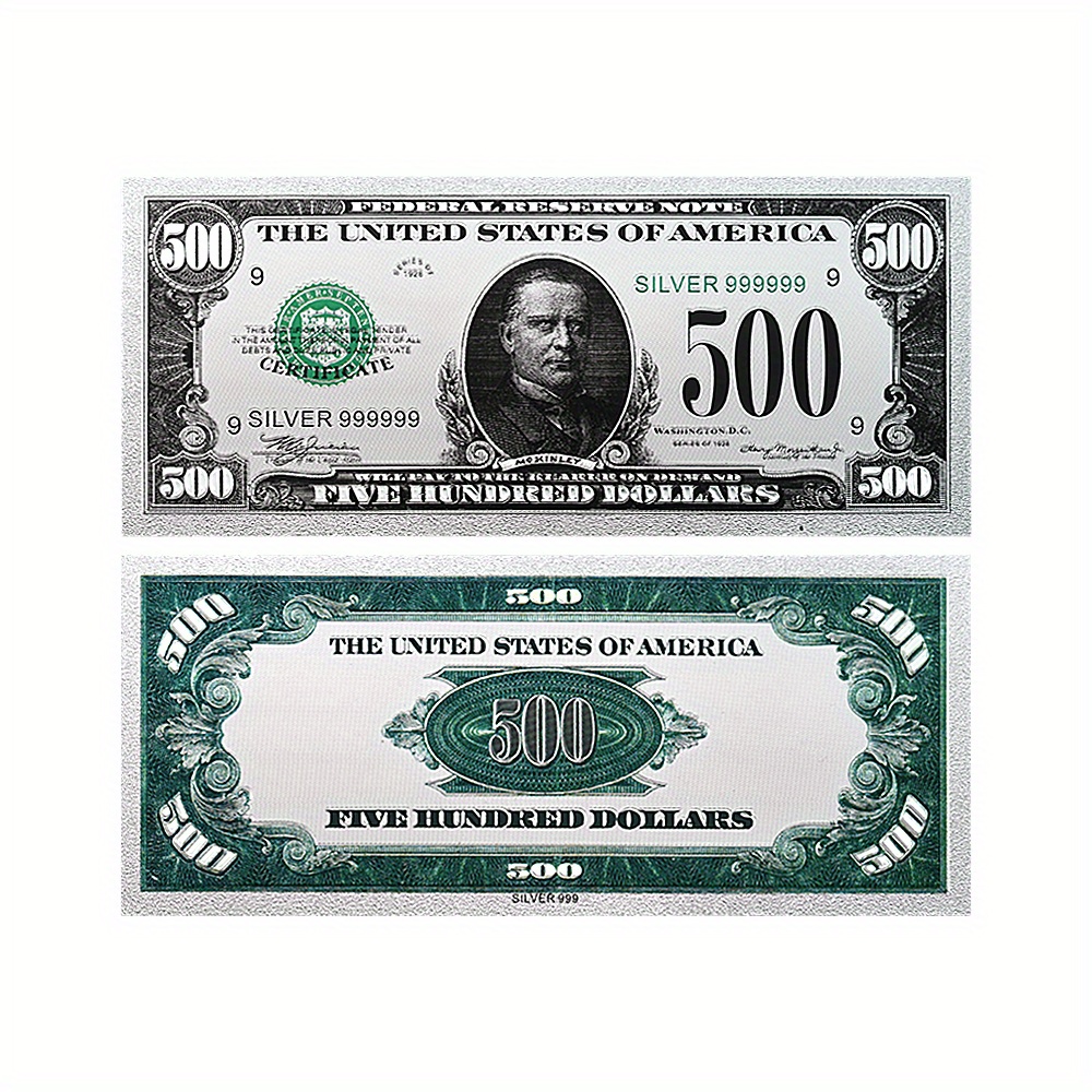 реплика банкноты уильяма маккинли на 500 долларов - коллекционная, с серебристой фольгой,   подходящая для украшения вечеринок и подарков подробные сведения 0