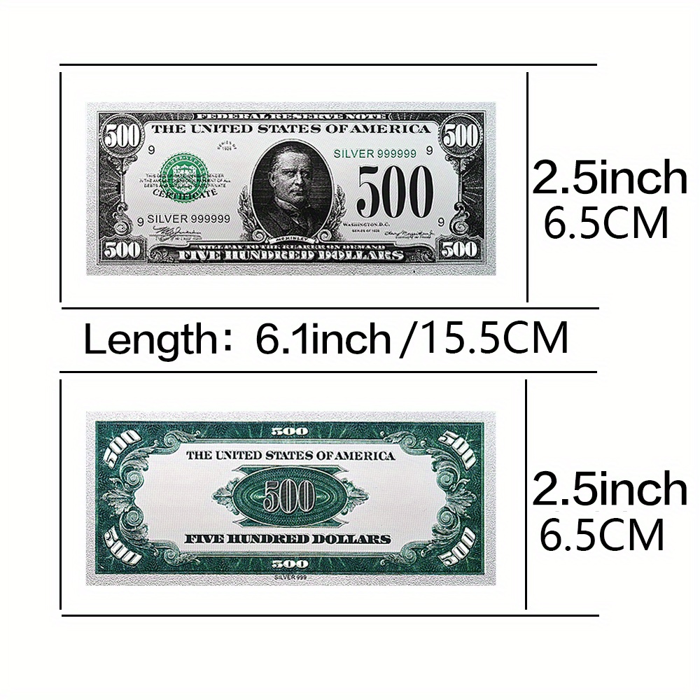 реплика банкноты уильяма маккинли на 500 долларов - коллекционная, с серебристой фольгой,   подходящая для украшения вечеринок и подарков подробные сведения 1